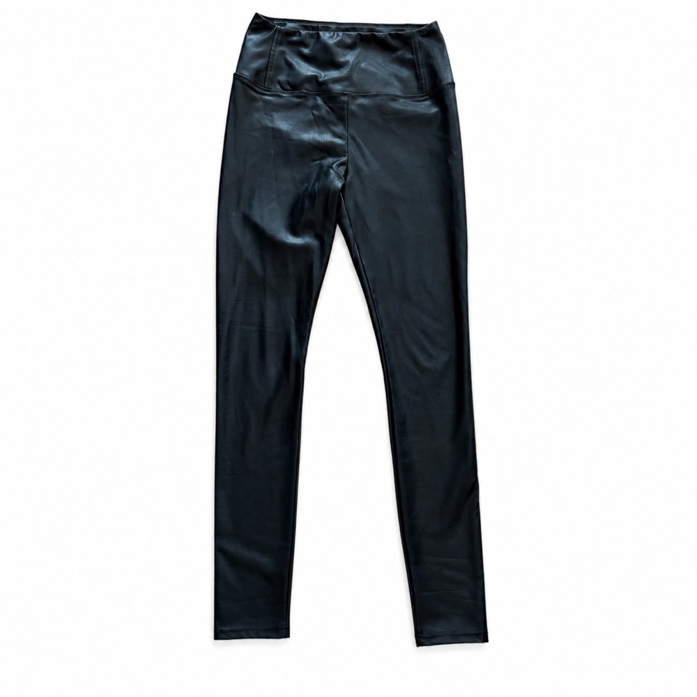 7 For All Mankind Womens Faux Leather Leggings Black High Rise Pants XS 67244